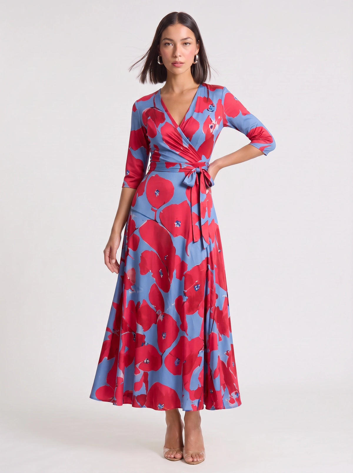 Ruchona Wrap Maxi Dress – Floral Print Women Formal Wedding Guest Fall Autumn Evening Maxi Dress