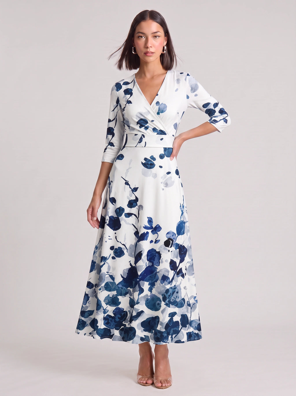 Ruchona Wrap Maxi Dress – Floral Print Women Formal Wedding Guest Fall Autumn Evening Maxi Dress