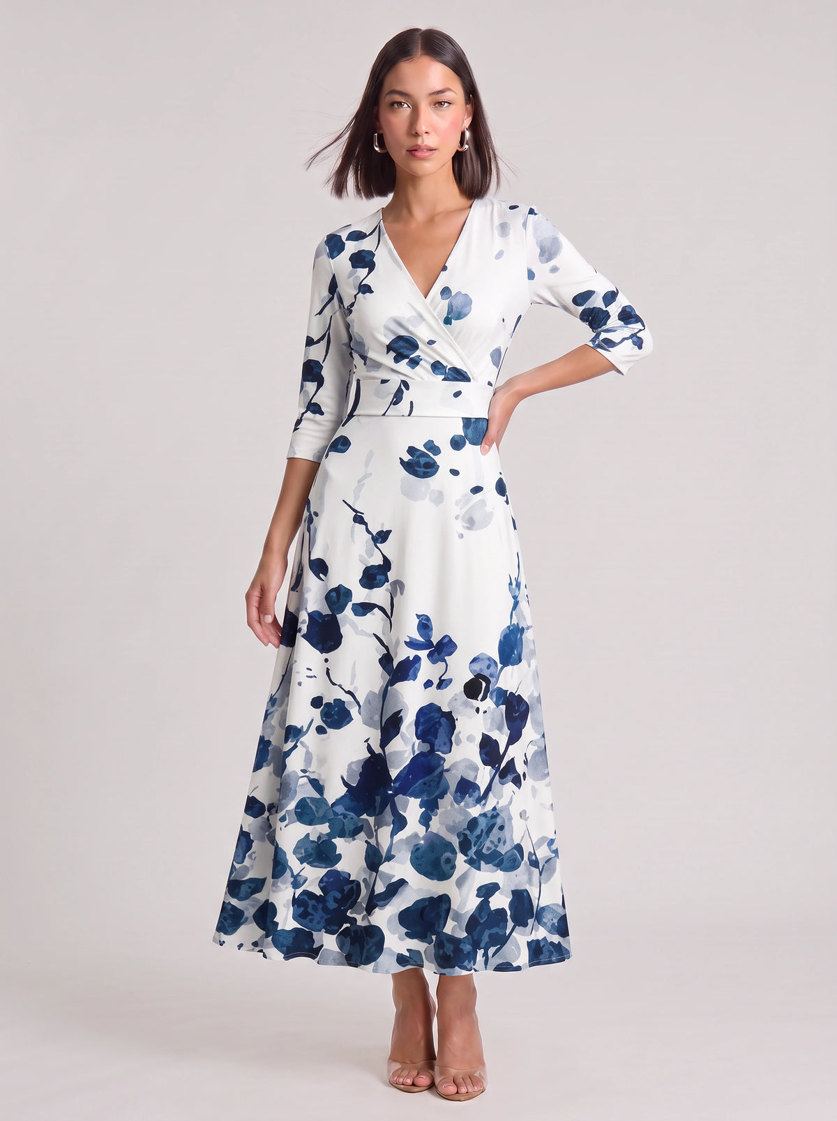 Ruchona Wrap Maxi Dress – Floral Print Women Formal Wedding Guest Fall Autumn Evening Maxi Dress