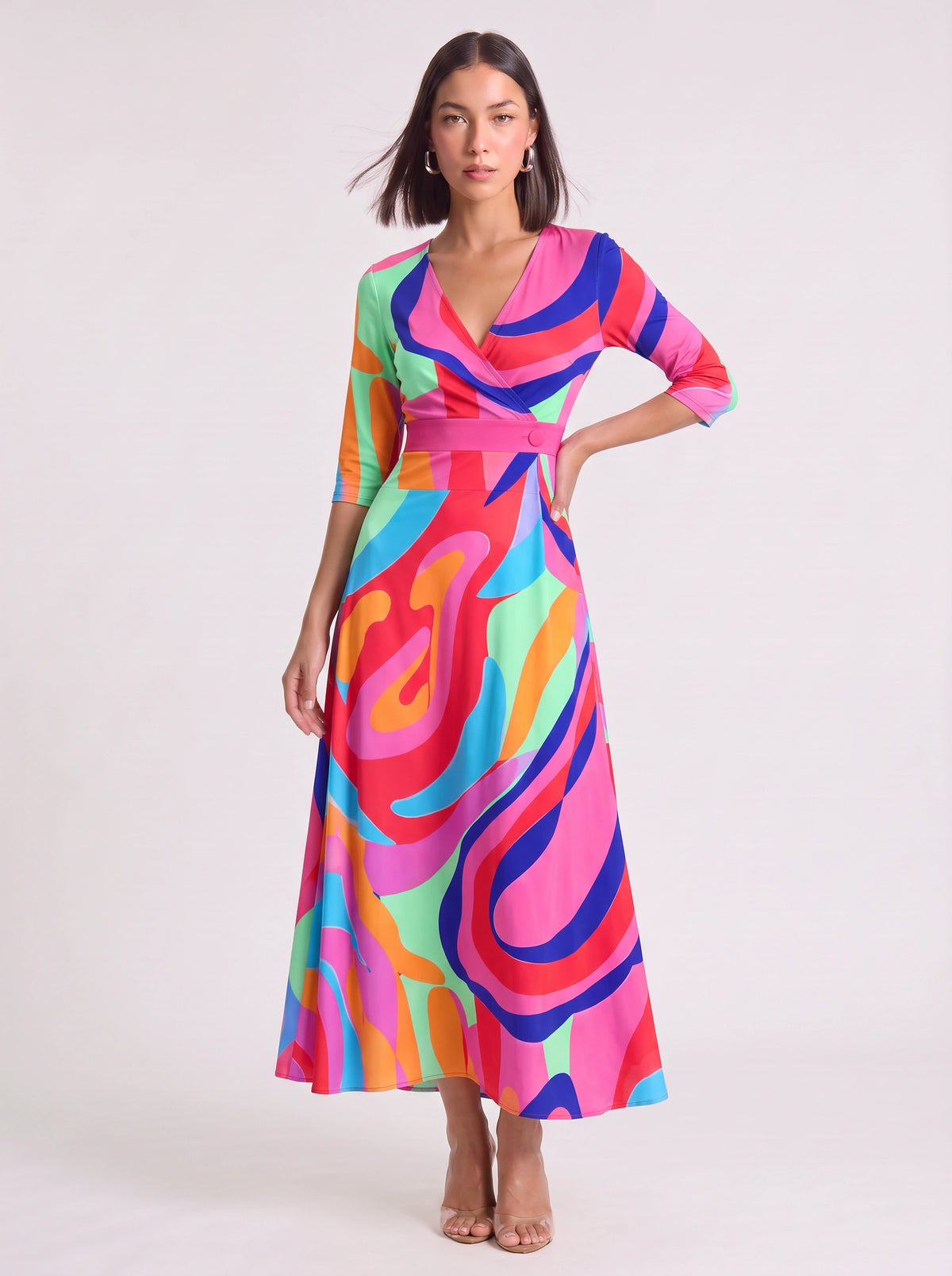 Ruchona Wrap Maxi Dress – Floral Print Women Formal Wedding Guest Fall Autumn Evening Maxi Dress