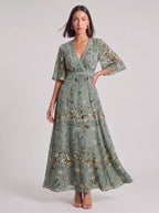 Ruchona Wrap Maxi Dress – Floral Print Women Formal Wedding Guest Fall Autumn Evening Maxi Dress