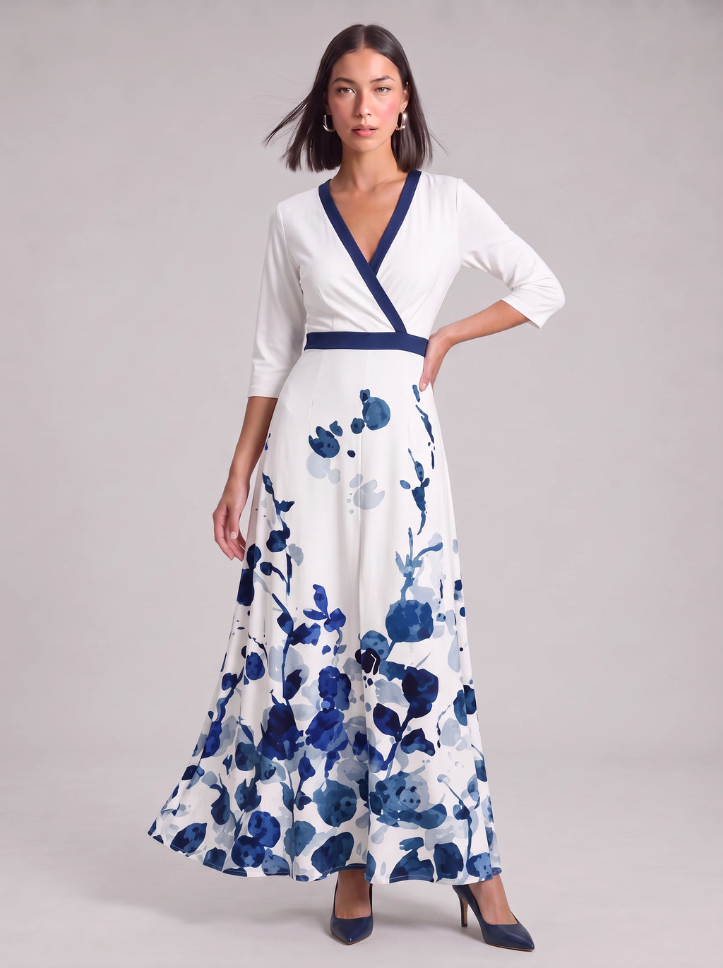 Ruchona Wrap Maxi Dress – Floral Print Women Formal Wedding Guest Fall Autumn Evening Maxi Dress