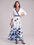 Ruchona Wrap Maxi Dress – Floral Print Women Formal Wedding Guest Fall Autumn Evening Maxi Dress