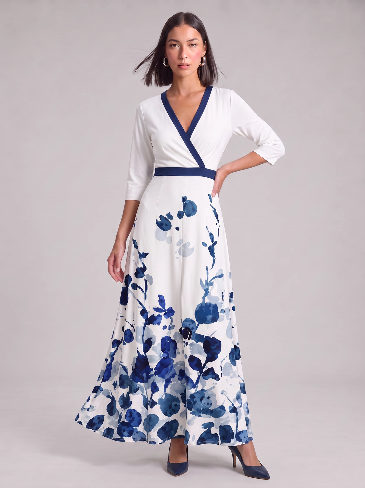 Ruchona Wrap Maxi Dress – Floral Print Women Formal Wedding Guest Fall Autumn Evening Maxi Dress
