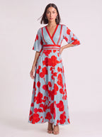 Ruchona Wrap Maxi Dress – Floral Print Women Formal Wedding Guest Fall Autumn Evening Maxi Dress