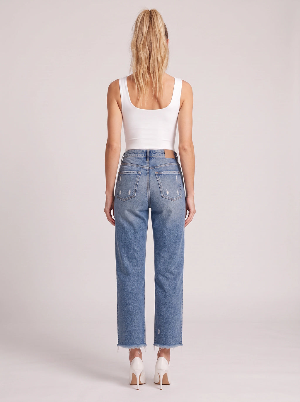 Frayden Distressed Straight Leg Jeans – High-Waist Women Casual Denim Cropped Jeans