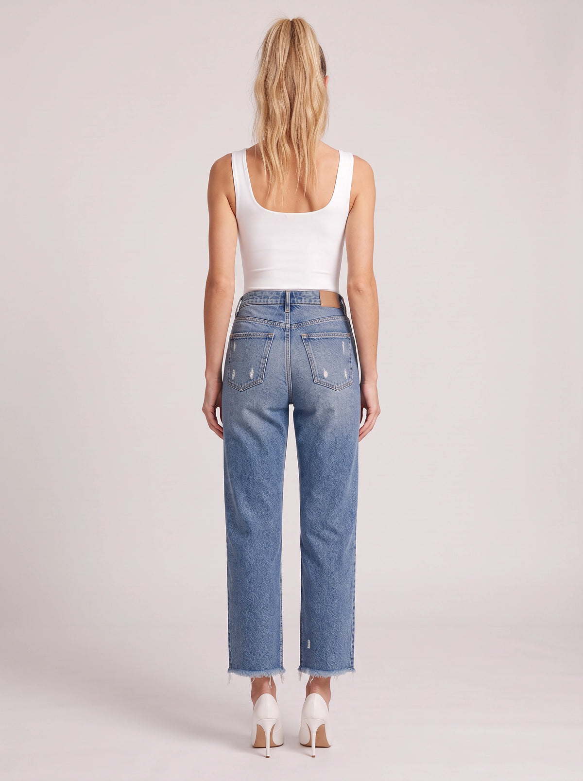 Frayden Distressed Straight Leg Jeans – High-Waist Women Casual Denim Cropped Jeans