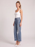 Frayden Distressed Straight Leg Jeans – High-Waist Women Casual Denim Cropped Jeans