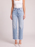 Frayden Distressed Straight Leg Jeans – High-Waist Women Casual Denim Cropped Jeans