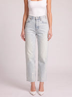 Frayden Distressed Straight Leg Jeans – High-Waist Women Casual Denim Cropped Jeans