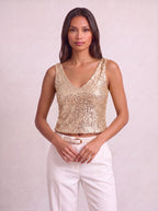 Ribrova Sequin V-Neck Crop Top – Embellished Party Women Evening Sleeveless Occasion Crop Top