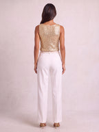 Ribrova Sequin V-Neck Crop Top – Embellished Party Women Evening Sleeveless Occasion Crop Top