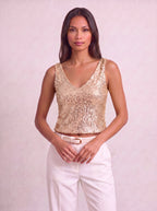Ribrova Sequin V-Neck Crop Top – Embellished Party Women Evening Sleeveless Occasion Crop Top