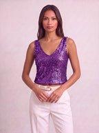 Ribrova Sequin V-Neck Crop Top – Embellished Party Women Evening Sleeveless Occasion Crop Top