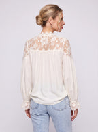 Scalédje Lace V-Neck Blouse – Women Boho Romantic Long Sleeve Balloon Cuff Fall Autumn Top