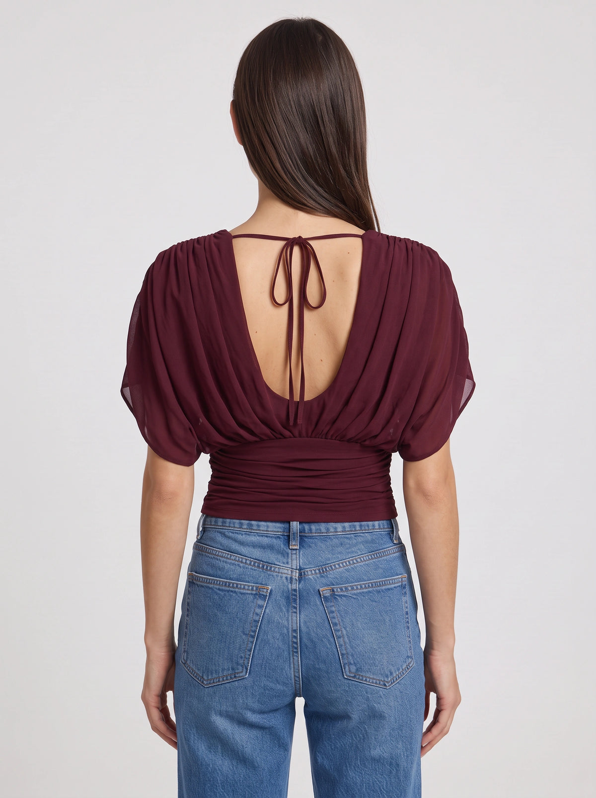 Ruchbane Ruched Wrap Crop Top – V-Neck Batwing Sleeve Women Autumn Evening Party Crop Top