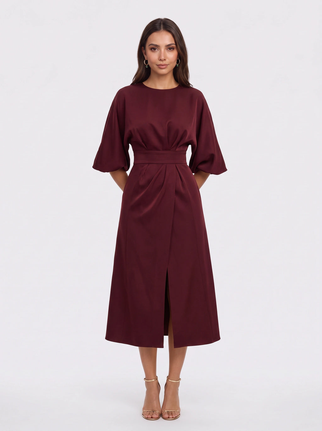Pletfore Midi Dress – Tailored Box Pleat Midi Dress Women Formal Wedding Guest Office Elegant Autumn Midi Dress