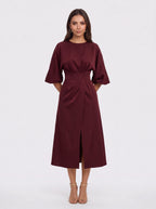 Pletfore Midi Dress – Tailored Box Pleat Midi Dress Women Formal Wedding Guest Office Elegant Autumn Midi Dress