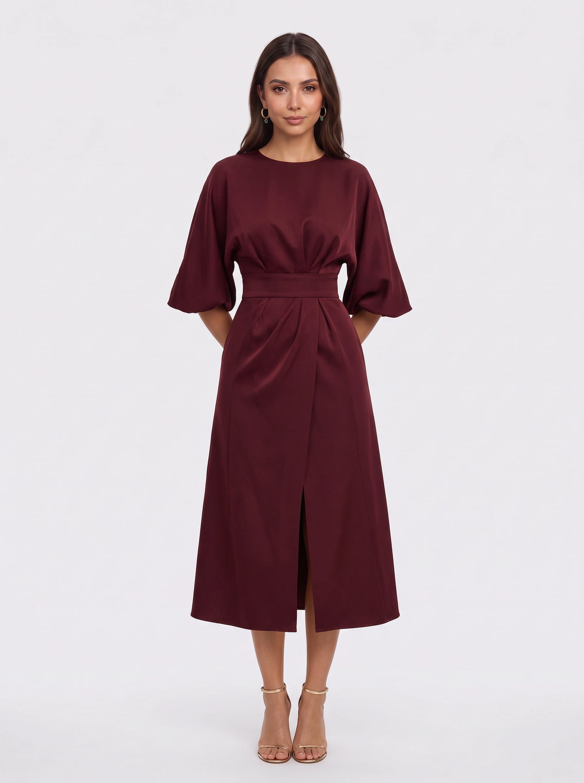Pletfore Midi Dress – Tailored Box Pleat Midi Dress Women Formal Wedding Guest Office Elegant Autumn Midi Dress