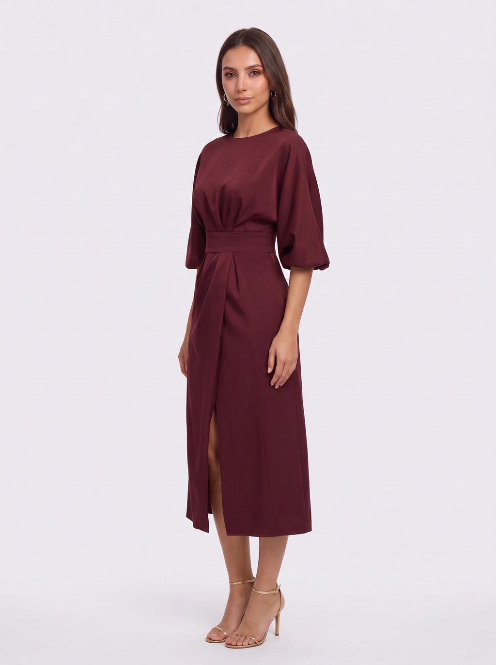 Pletfore Midi Dress – Tailored Box Pleat Midi Dress Women Formal Wedding Guest Office Elegant Autumn Midi Dress