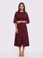 Pletfore Midi Dress – Tailored Box Pleat Midi Dress Women Formal Wedding Guest Office Elegant Autumn Midi Dress