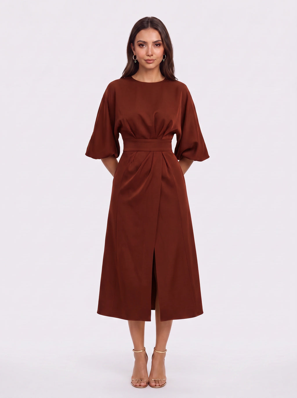 Pletfore Midi Dress – Tailored Box Pleat Midi Dress Women Formal Wedding Guest Office Elegant Autumn Midi Dress