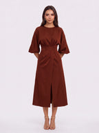 Pletfore Midi Dress – Tailored Box Pleat Midi Dress Women Formal Wedding Guest Office Elegant Autumn Midi Dress