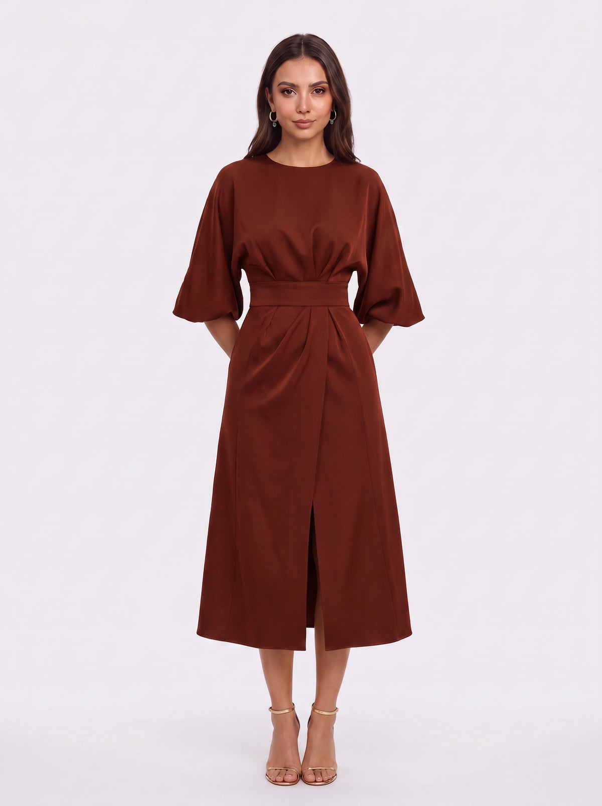 Pletfore Midi Dress – Tailored Box Pleat Midi Dress Women Formal Wedding Guest Office Elegant Autumn Midi Dress