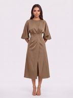 Pletfore Midi Dress – Tailored Box Pleat Midi Dress Women Formal Wedding Guest Office Elegant Autumn Midi Dress