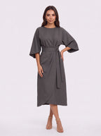 Pletfore Midi Dress – Tailored Box Pleat Midi Dress Women Formal Wedding Guest Office Elegant Autumn Midi Dress