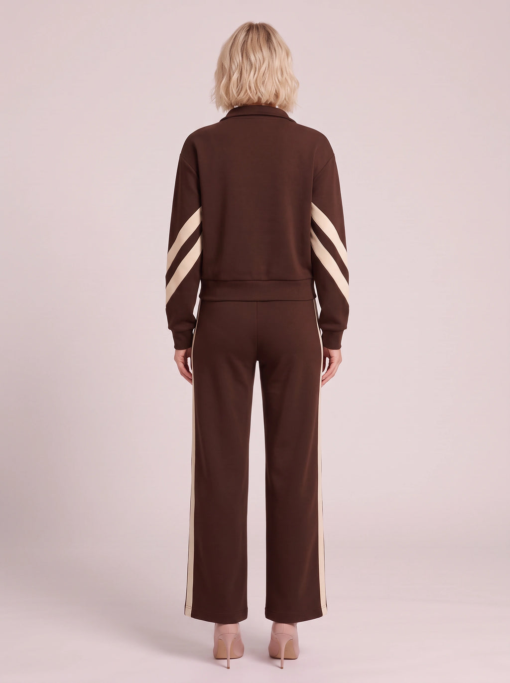 Chevelle Zip-Up Tracksuit Co-Ord Set – Striped Wide-Leg Trouser Women Loungewear Autumn Casual Athleisure Tracksuit