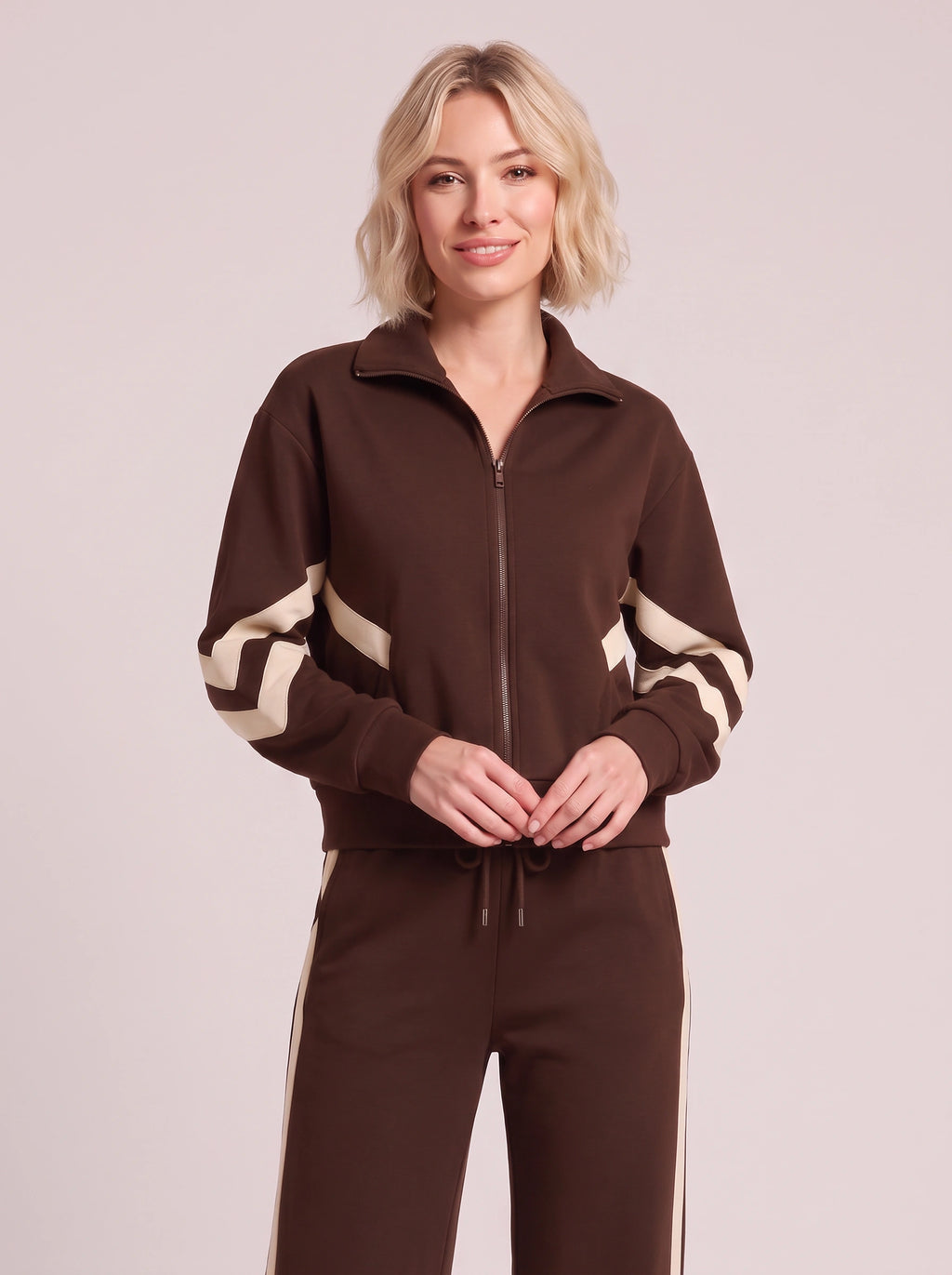 Chevelle Zip-Up Tracksuit Co-Ord Set – Striped Wide-Leg Trouser Women Loungewear Autumn Casual Athleisure Tracksuit