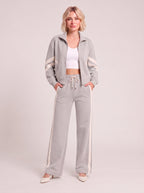 Chevelle Zip-Up Tracksuit Co-Ord Set – Striped Wide-Leg Trouser Women Loungewear Autumn Casual Athleisure Tracksuit
