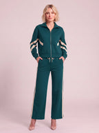 Chevelle Zip-Up Tracksuit Co-Ord Set – Striped Wide-Leg Trouser Women Loungewear Autumn Casual Athleisure Tracksuit
