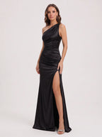 Cumbrae One-Shoulder Ruched Maxi Dress – Satin Evening Women Formal Wedding Guest Party Occasion Maxi Dress