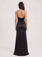 Cumbrae One-Shoulder Ruched Maxi Dress – Satin Evening Women Formal Wedding Guest Party Occasion Maxi Dress