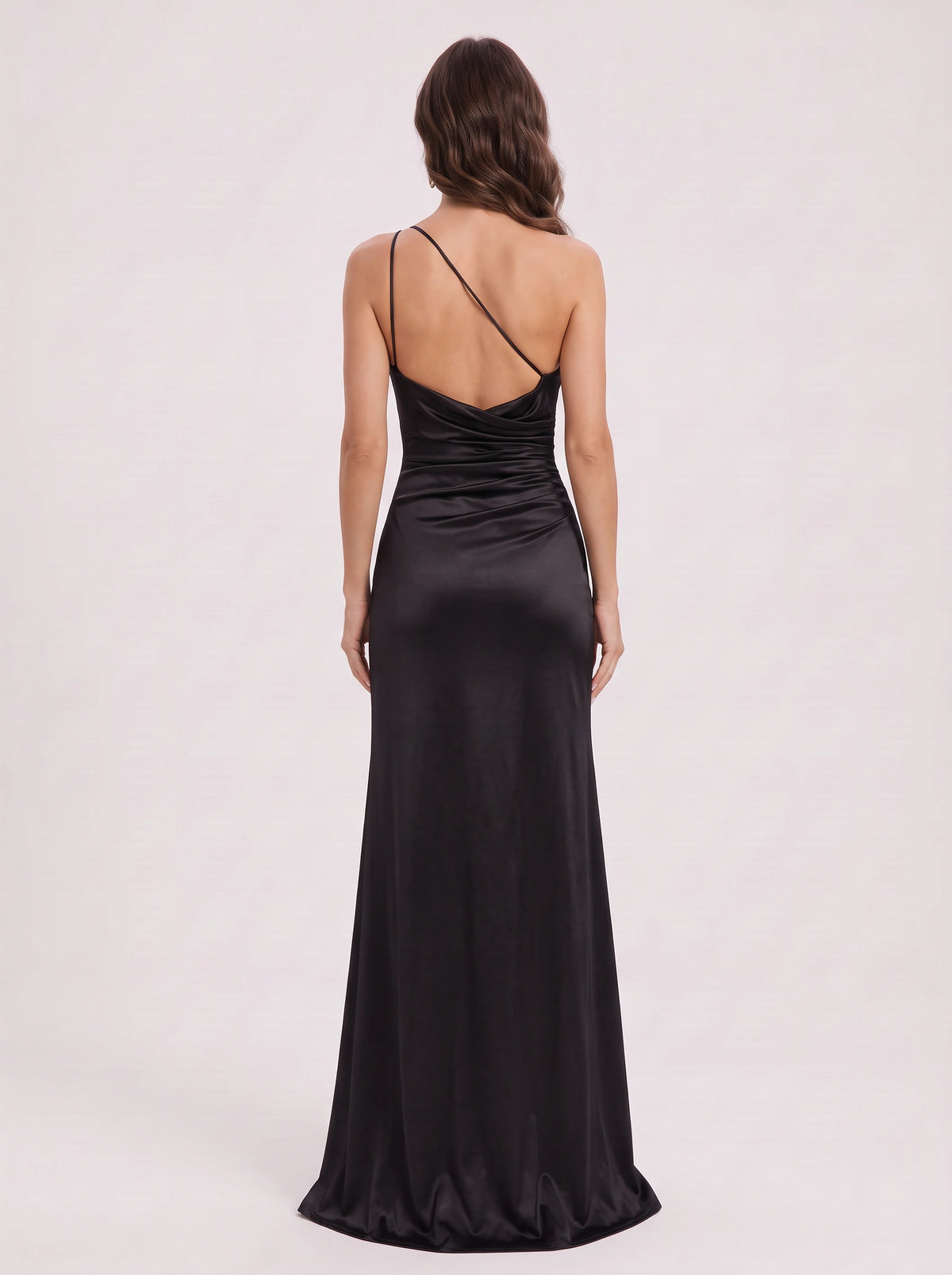 Cumbrae One-Shoulder Ruched Maxi Dress – Satin Evening Women Formal Wedding Guest Party Occasion Maxi Dress