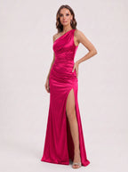 Cumbrae One-Shoulder Ruched Maxi Dress – Satin Evening Women Formal Wedding Guest Party Occasion Maxi Dress
