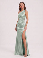 Cumbrae One-Shoulder Ruched Maxi Dress – Satin Evening Women Formal Wedding Guest Party Occasion Maxi Dress
