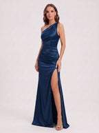 Cumbrae One-Shoulder Ruched Maxi Dress – Satin Evening Women Formal Wedding Guest Party Occasion Maxi Dress