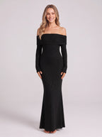 Wraplyn Off-Shoulder Sequin Maxi Dress – Sparkle Evening Party Women Formal Bardot Long Sleeve Maxi Dress