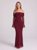Wraplyn Off-Shoulder Sequin Maxi Dress – Sparkle Evening Party Women Formal Bardot Long Sleeve Maxi Dress