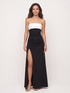 Blokanne Strapless Thigh-Split Maxi Dress – Women Evening Formal Party Cocktail Wedding Guest Ruched Maxi Dress