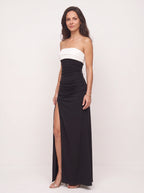 Blokanne Strapless Thigh-Split Maxi Dress – Women Evening Formal Party Cocktail Wedding Guest Ruched Maxi Dress