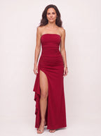 Blokanne Strapless Thigh-Split Maxi Dress – Women Evening Formal Party Cocktail Wedding Guest Ruched Maxi Dress