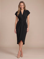 Gathwynn Wrap Midi Dress – Women Formal Office Wedding Guest Evening Party Elegant Midi Dress