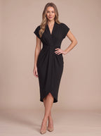 Gathwynn Wrap Midi Dress – Women Formal Office Wedding Guest Evening Party Elegant Midi Dress