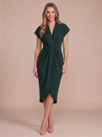 Gathwynn Wrap Midi Dress – Women Formal Office Wedding Guest Evening Party Elegant Midi Dress