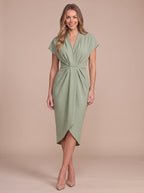 Gathwynn Wrap Midi Dress – Women Formal Office Wedding Guest Evening Party Elegant Midi Dress