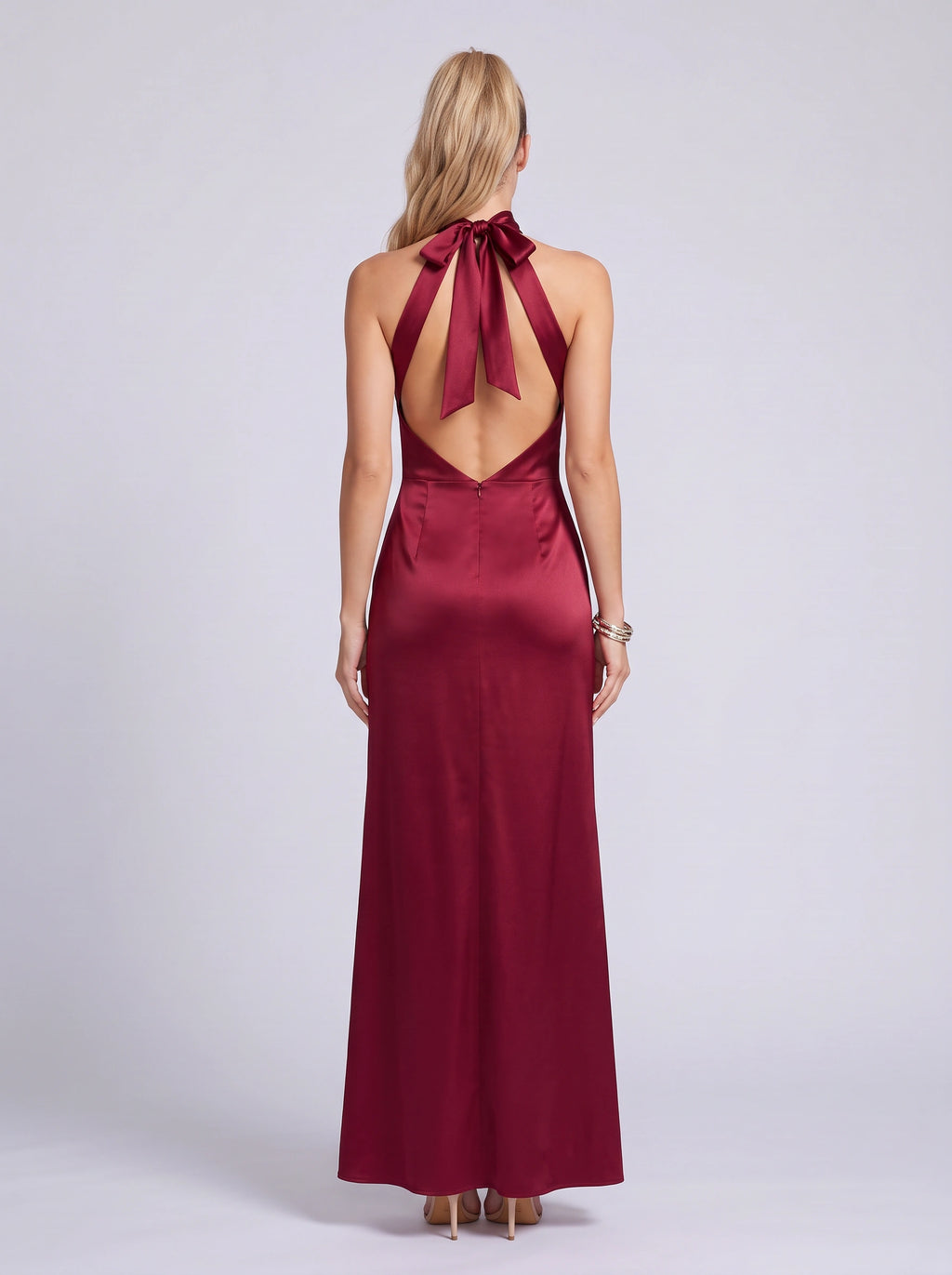 Halnara Halter Neck Maxi Dress – High Neck Satin Thigh Split Evening Women Formal Wedding Guest Maxi Dress